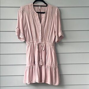 L Love Blush Pink Short Sleeve Mini Dress with Adorable Feminine Details